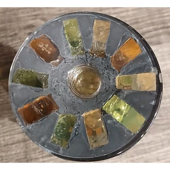 Stained glass wine Glass Chalice Vessel chunky orange green 70s heavy OOAK decor - Picture 6 of 8